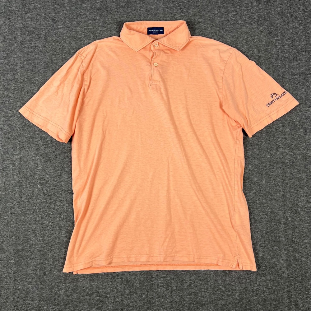 Peter Millar Polo Shirt Mens Large Orange Desert Highlands Golf Performance Slub